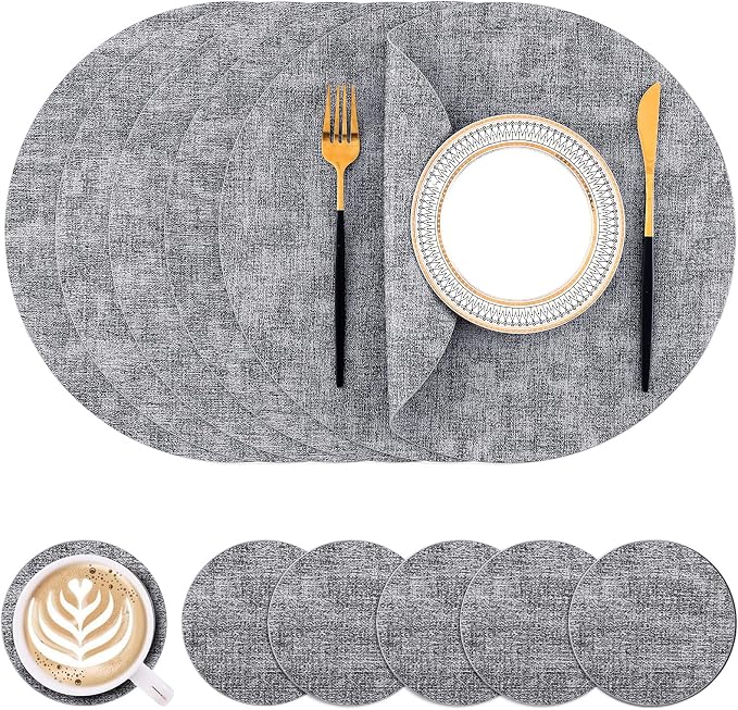 Homaxy Round Faux Leather Placemats and Coasters, Washable Dual-Side Table Mats by Homaxy