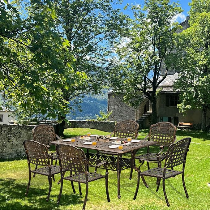 60" Large Outdoor cast Aluminum Patio Dining Table, Rectangular Outdoor Bistro - Image 3