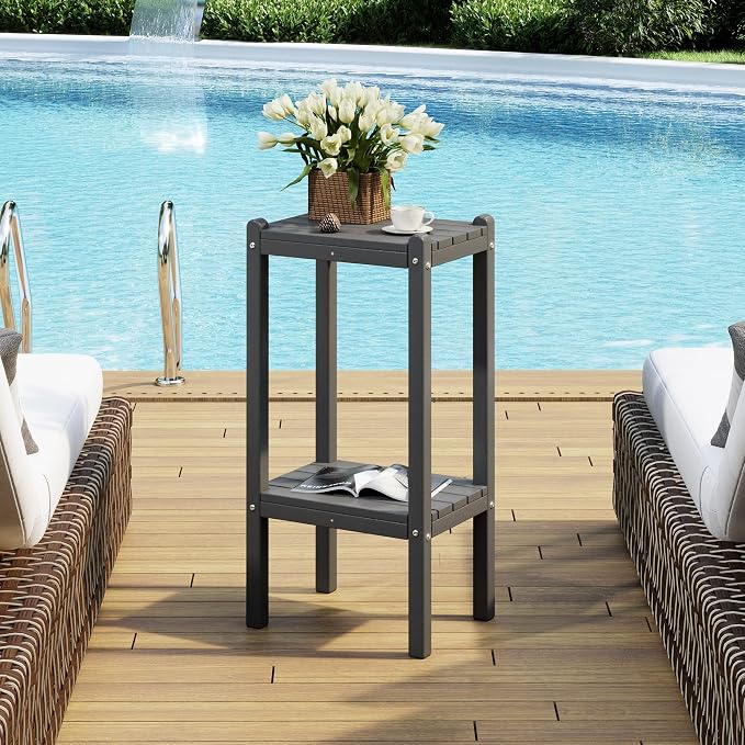 Costaelm Outdoor Side Table, 2-Tier Small Patio Coffee Tables - Image 2