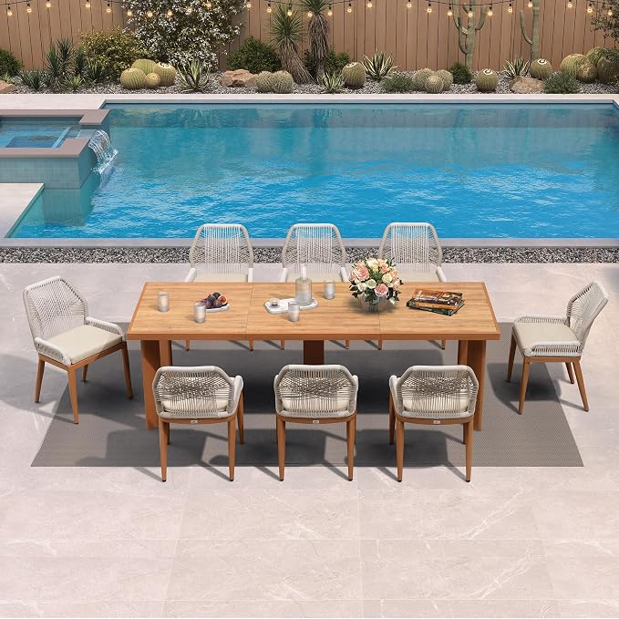 PURPLE LEAF 9 Pieces Dining Set Patio Metal Rectangular Table and Wicker Rattan - Image 2