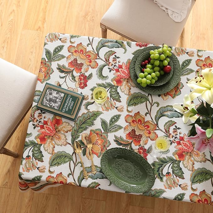 patdrea Designer Vintage Linen Square Tablecloth, Provencal Rustic Floral - Image 8