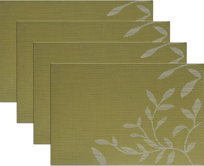 Leaf Placemats Set of 4, Non-Slip Heat-Resistant 18" x 12" Vinyl Washable by PandaPalm