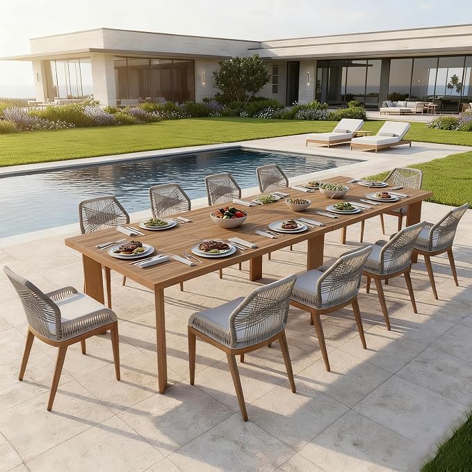 PURPLE LEAF 11 Pieces Patio Dining Set Aluminum Oversize Rectangular Table and by PURPLELEAF