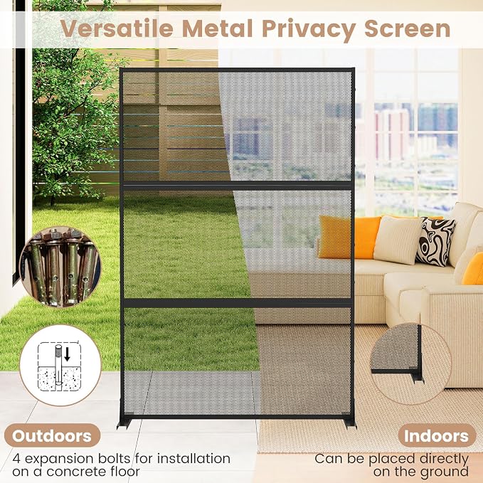 Giantex Metal Privacy Screen 72''H x 48''W, Powder-Coated Decorative Outdoor - Image 4