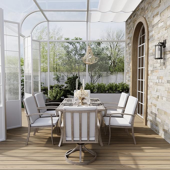 HAPPATIO 7 Piece Patio Dining Set, Aluminum Outdoor Dining Set - Image 2