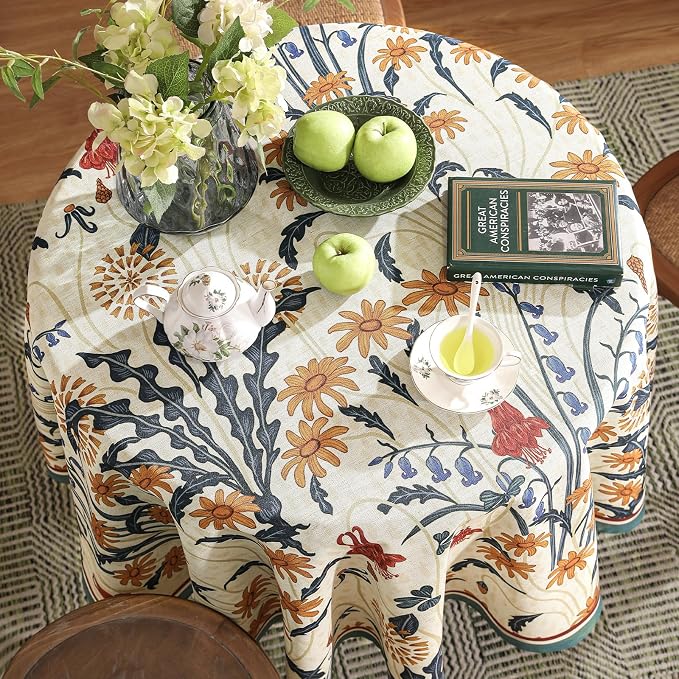 French Vintage Round Tablecloth, Linen Tablecloth - Image 9