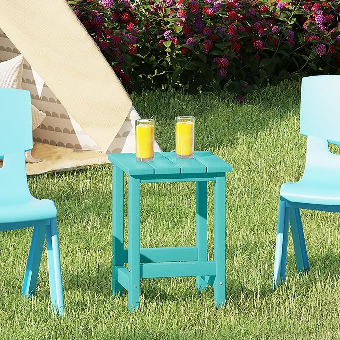 Costaelm Kids Outdoor Side Table, Small Patio HDPE Adirondack Square Table - Image 2
