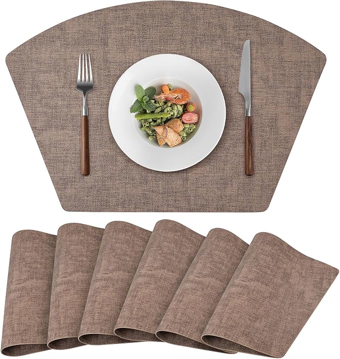 Round Table Placemats Set of 6, Faux Leather Wedge Shape Place Mats Heat by Wanlvhu