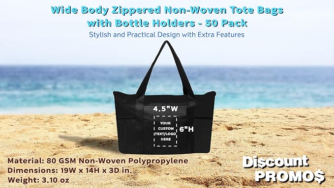 DISCOUNT PROMOS 50 Zippered Non-Woven Tote Bags Set - Image 4