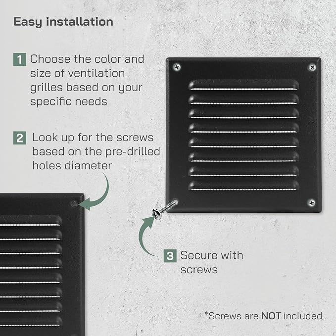 Vent Systems - 5 x 5 Inch Black Metal Square Soffit Air Vent Grille Cover - Image 4