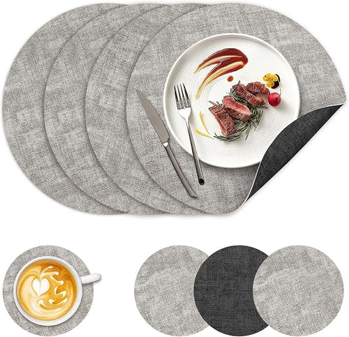 13" Round Placemats Set of 4, NCUE Dual-Sided Faux Leather Heat Resistant Table by NCUE