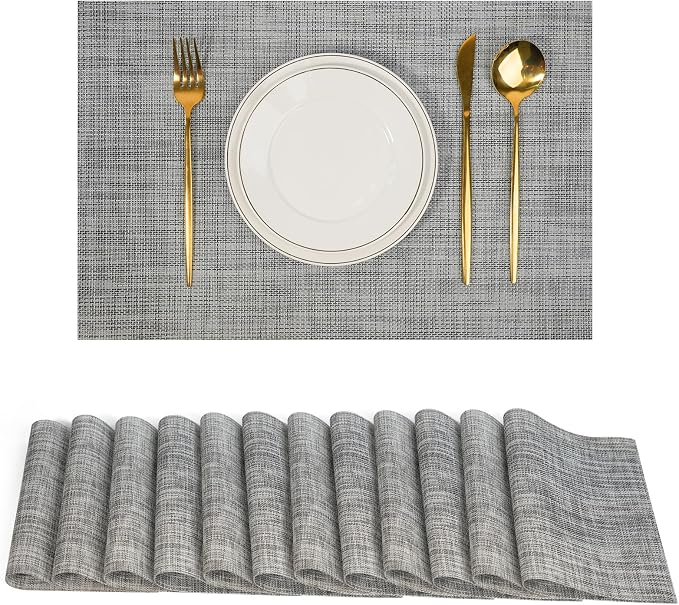 Placemats Set of 12，Non-Slip PVC Weave Table Mats Easy to Clean，Heat Resistant by flohar