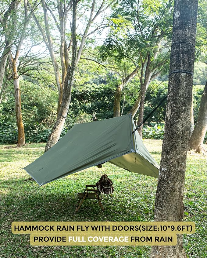 Hammock with Net and Rain Fly, Green Nylon, 500 lb Capacity