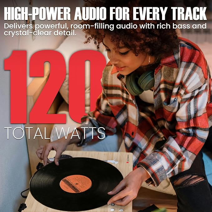 AudioSource Vinyl Record Player, Built-in Subwoofer, High Fidelity 2-Speed Belt - Image 2