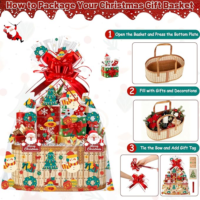 2 Set Baskets for Gifts Empty, Large Bamboo Christmas Gift Baskets - Image 4