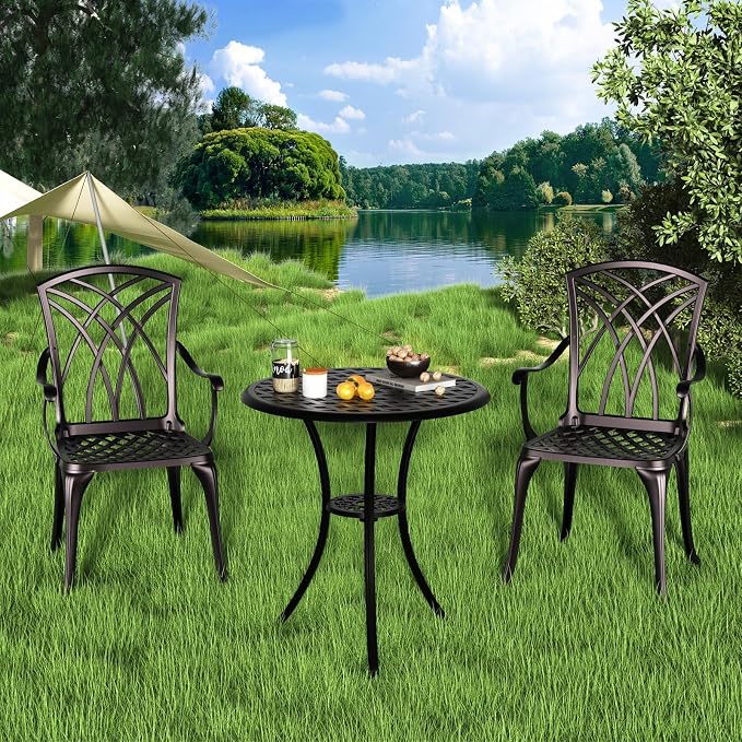 Patio Bistro Set 3 Piece, Cast Aluminum Bistro Set - Image 8