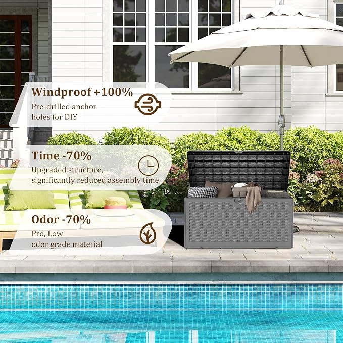 90 Gallon Resin Deck Box, Waterproof Outdoor Storage Bin - Image 2