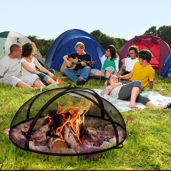 WeCooper 30In Round Fire Pit Spark Screen Cover, Outdoor Patio Easy-Opening - Image 3