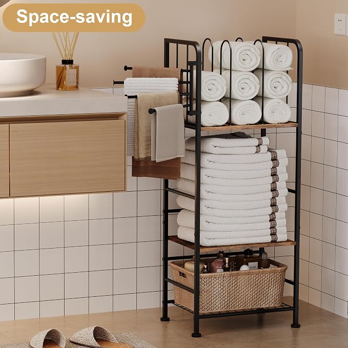 Towel Rack Free Standing 3-Tier M-Shaped Detachable Dividers, 4 Rotatable Bars - Image 5