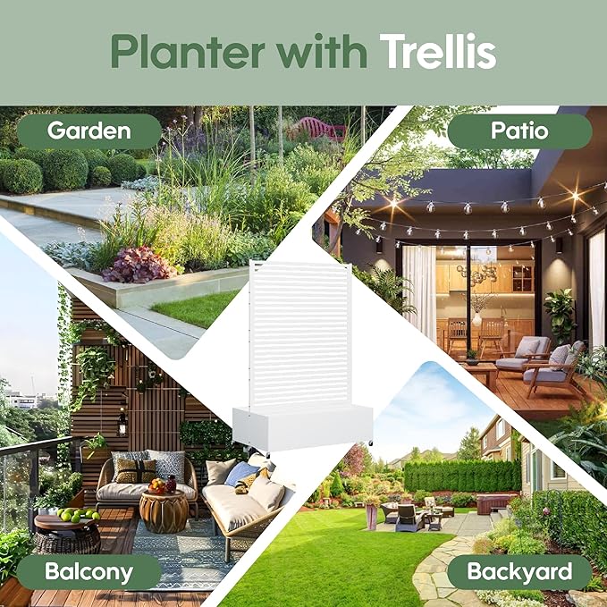 Double Metal Planter Box with Trellis Privacy Screen, Raised Garden Bed with - Image 6