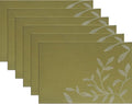 Leaf Placemats Set of 6, Non-Slip Heat-Resistant 18" x 12" Vinyl Washable by PandaPalm