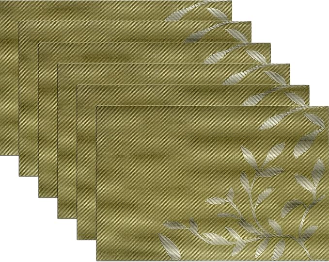 Leaf Placemats Set of 6, Non-Slip Heat-Resistant 18" x 12" Vinyl Washable by PandaPalm