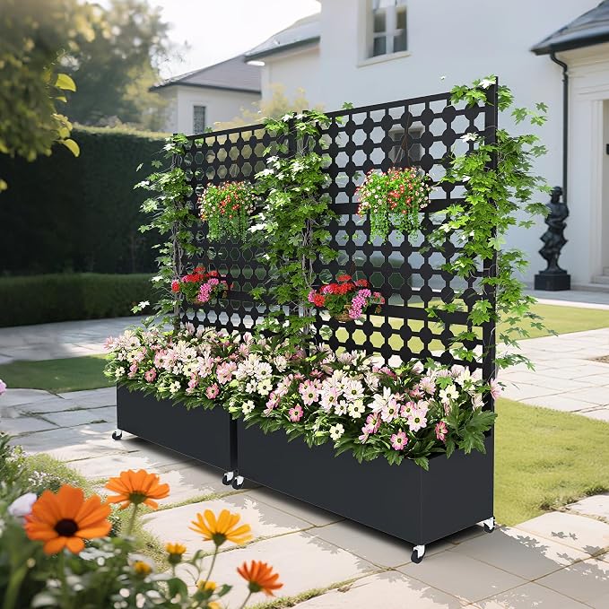 Metal Planter Box with Trellis Privacy Screen, Raised Garden Bed with Dots - Image 7