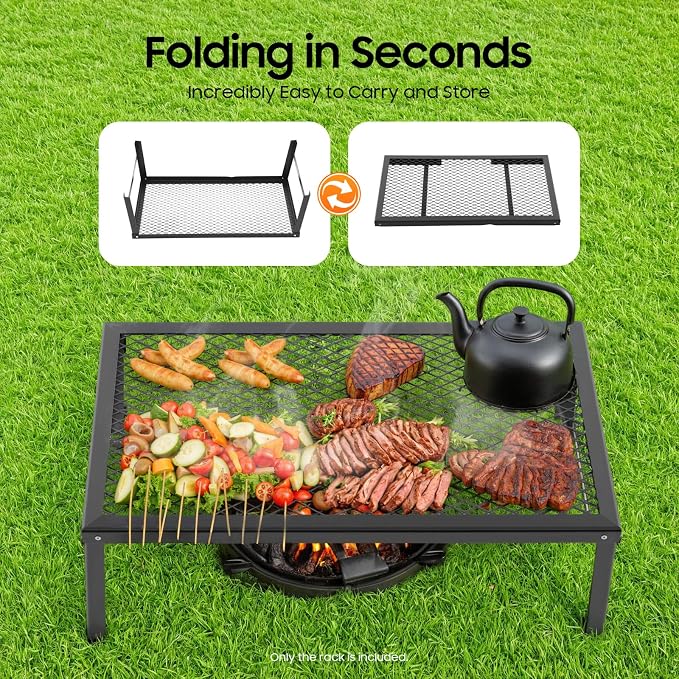 Folding Campfire Grill, 21.7in x 11.8in Portable Over Fire Camp Grill - Image 2