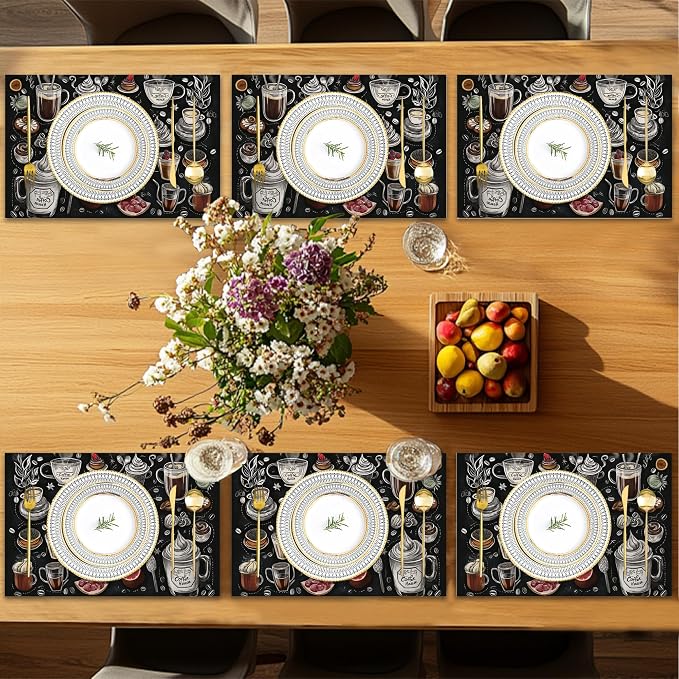 Coffee House Placemats Set of 6, Coffee Menu Table Mates Non-Slip Heat - Image 7