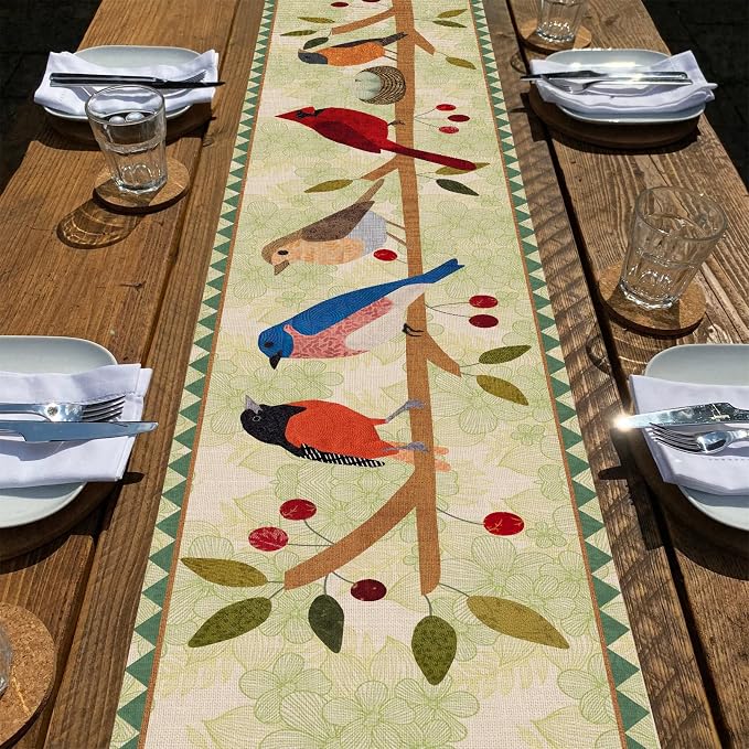 Seliem Summer Birds Tree Branches Table Runner, Cardinal Home Kitchen Dining by Seliem