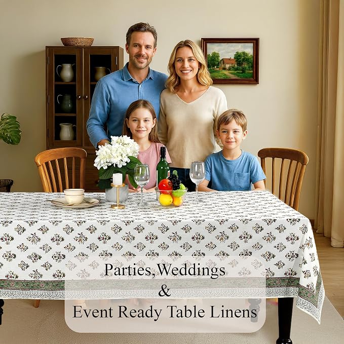 CPC Tablecloth 100% Cotton 70x118 Inch Indian Block Print Rectangle Table Cover - Image 3