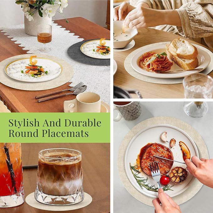 13-Inch Faux Leather Round Placemats Set of 4, Waterproof Anti-Slip Dual Sided - Image 7