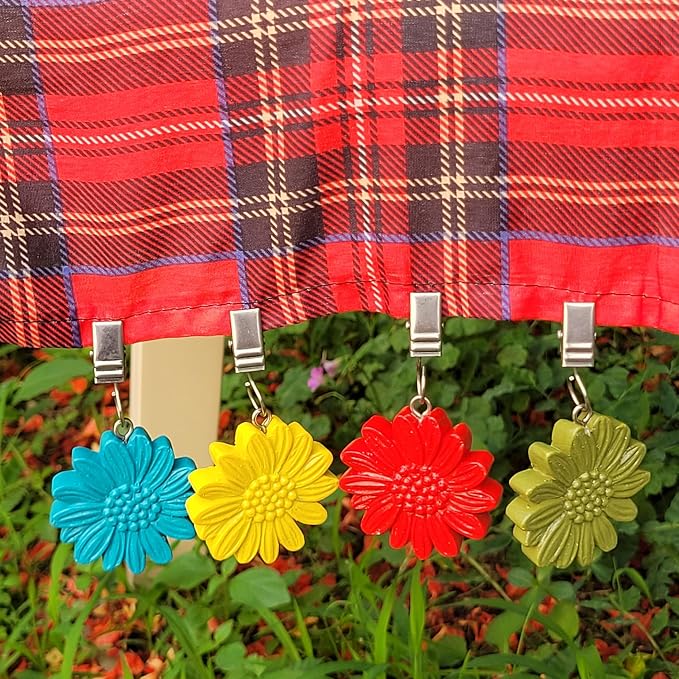TwoFish Home Set of 4 Colorful Sunflower Resin Tablecloth Weights Clips - Image 2