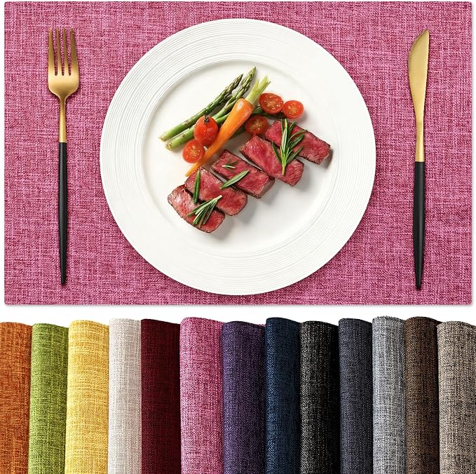 KXN Placemats Set of 8, Dual-Layer Thickened Faux Linen Table Mats, Heat by Homepage
