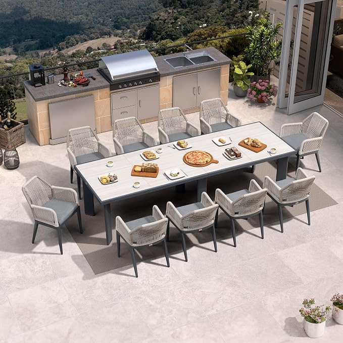 PURPLE LEAF 11 Pieces Patio Dining Set Aluminum Modern Rectangular Table and - Image 2