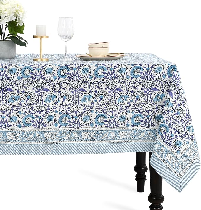 CPC Tablecloth 100% Cotton 70x118 Inch Indian Block Print Rectangle Table Cover by COTTONPRINTCLUB
