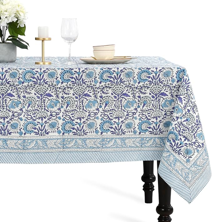 CPC Tablecloth 100% Cotton 60x60 Inch Indian Block Print Square Table Cover by COTTONPRINTCLUB