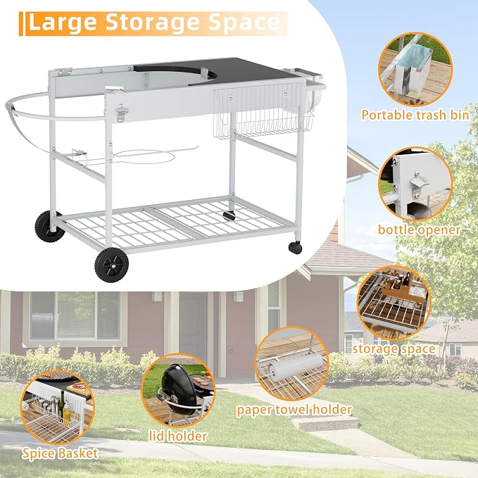 Vongrasig Grill Cart for Weber Kettle 18" & 22", Charcoal Grill Table, Outdoor - Image 6