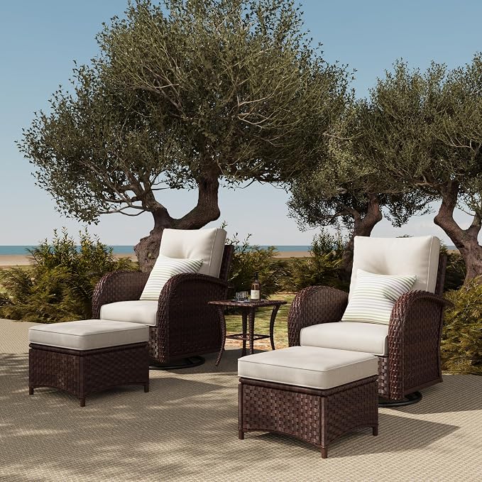 LayinSun 5 Pieces Outdoor Patio Furniture Set, Rattan Wicker Sectional Swivel by LayinSun