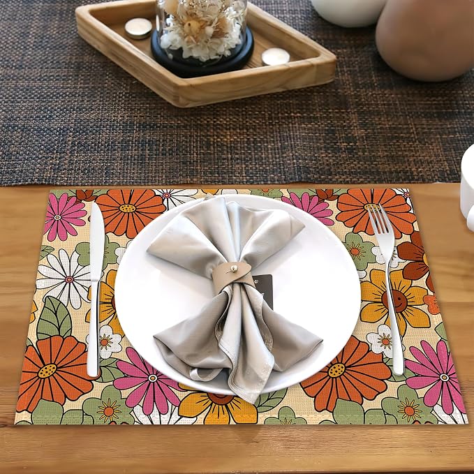 Retro 70s Groovy Flowers Placemats - Image 5