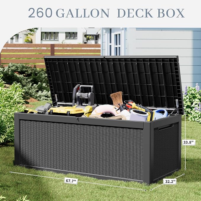NUNU LAB 260 Gallon Outdoor Storage Box, Large Resin Deck Box - Image 2