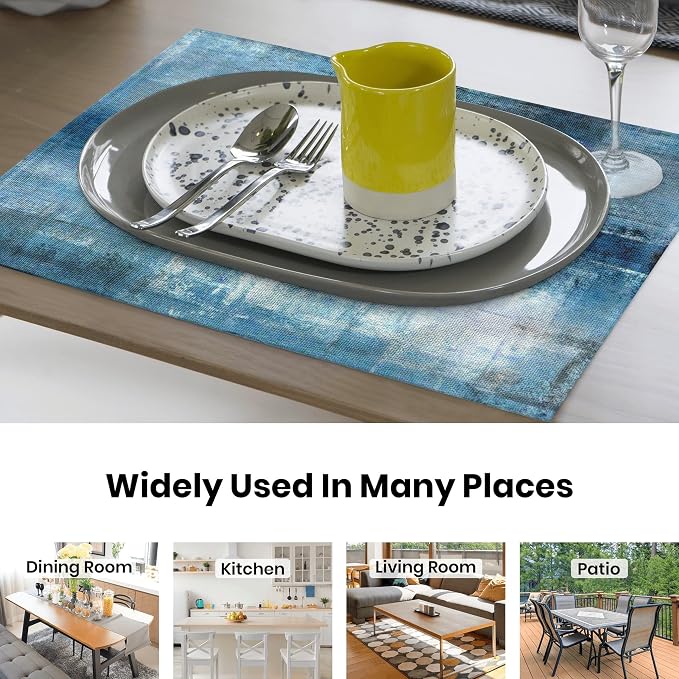 Modern Art Placemats Set of 4 Blue and Grey Abstract Painting Place Mats - Image 5