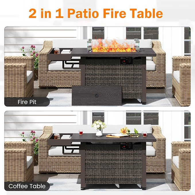 52 Inch Wicker Patio Fire Table, 000BTU Propane Fire Pit Table - Image 5