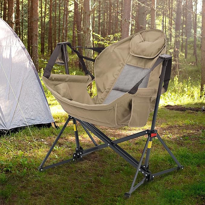 Camping Chair, Adjustable Recline, Foldable Polyester, Brown
