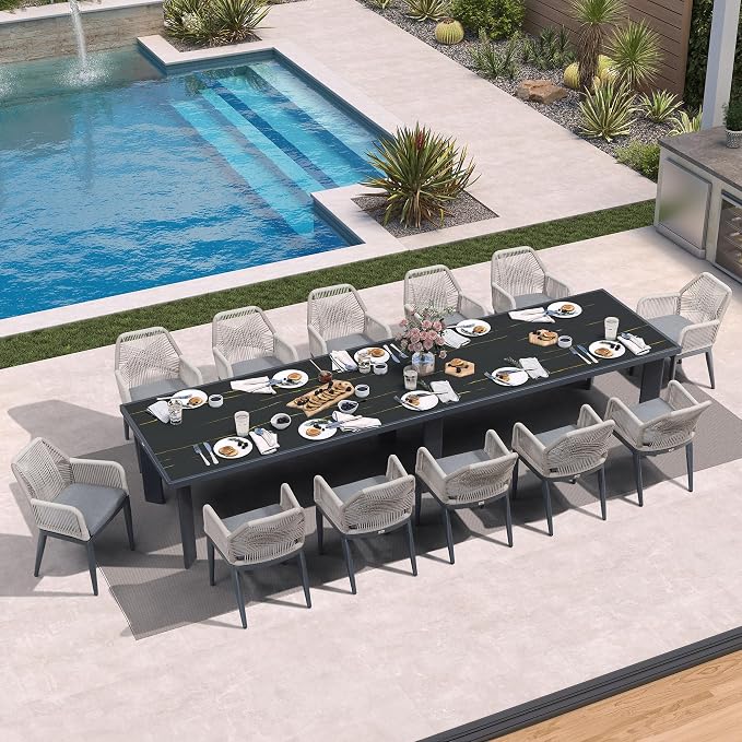 PURPLE LEAF 13 Pieces Patio Dining Set Aluminum Modern Rectangular Table and - Image 2