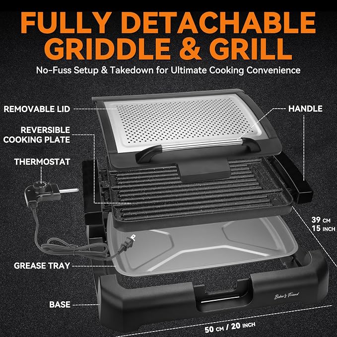 Baker’s Friend Indoor Searing Grill & Griddle, Electric Griddle - Image 8