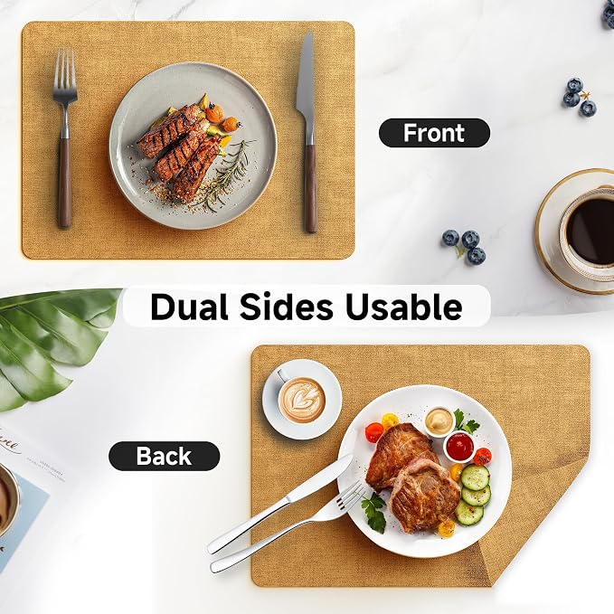 Faux Leather Vinyl Placemats Set of 6 Wipeable Heat Resistant Place Mats 100% - Image 6