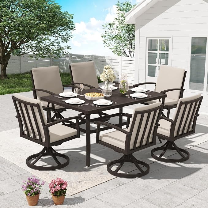 HAPPATIO 7 Piece Patio Swivel Dining Set, Aluminum Outdoor Dining Set - Image 2