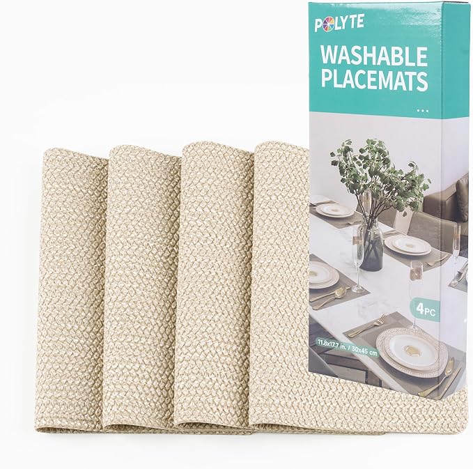 POLYTE Indoor/Outdoor Washable Woven Vinyl Table Dining Placemats - Image 7