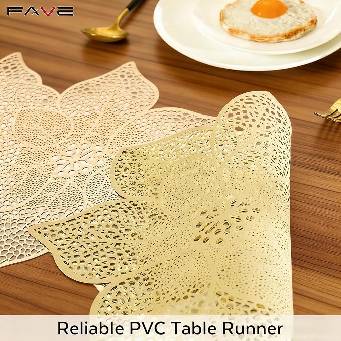 FAVE Gold Table Runners 36 Inches Heat Resistant Table Runner Flower Shaped - Image 5